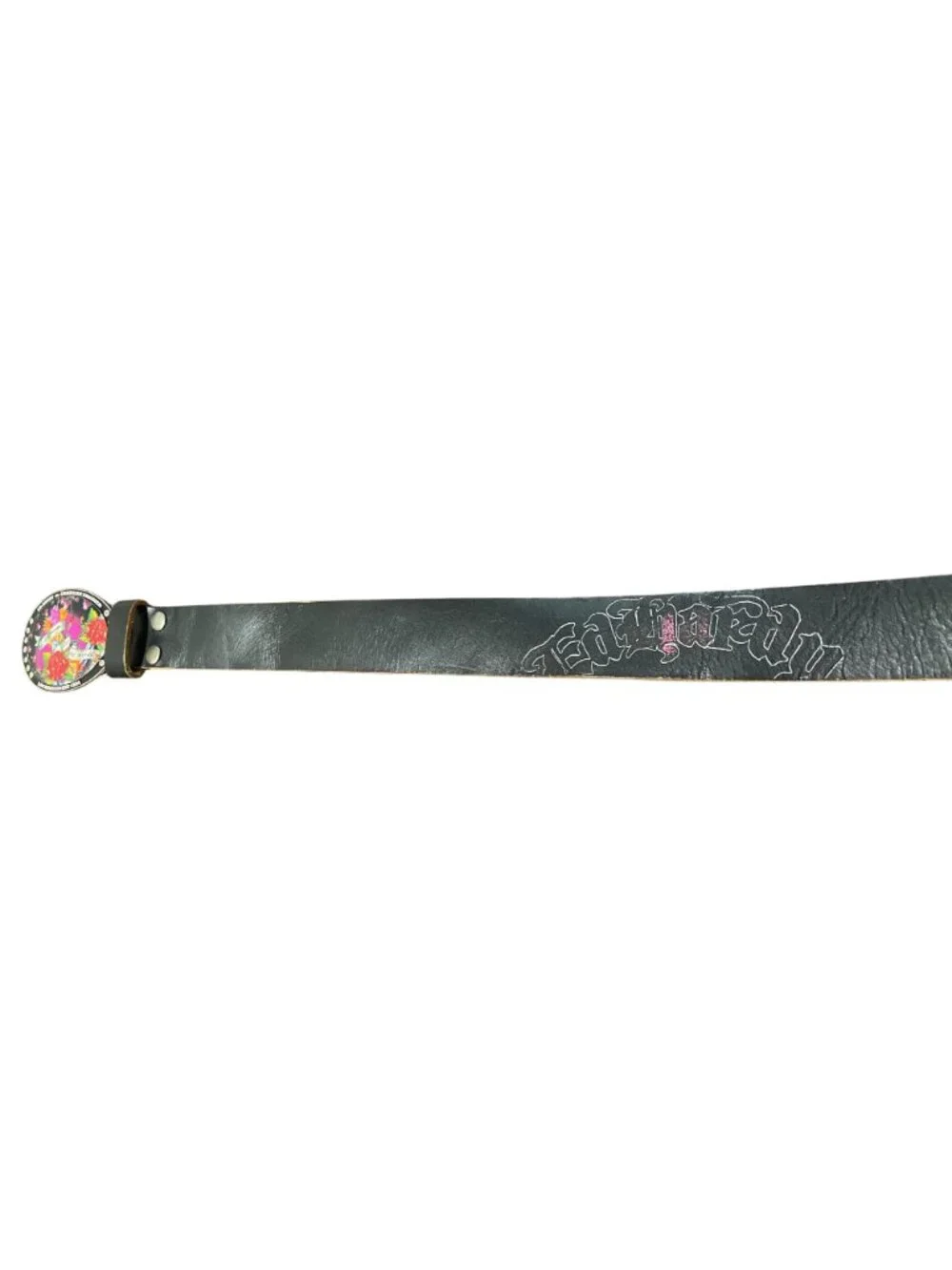 Ed Hardy by Christian Audigier Leather Belt Size S Tattoo Floral Rhinestone Y2K - Picture 4 of 9